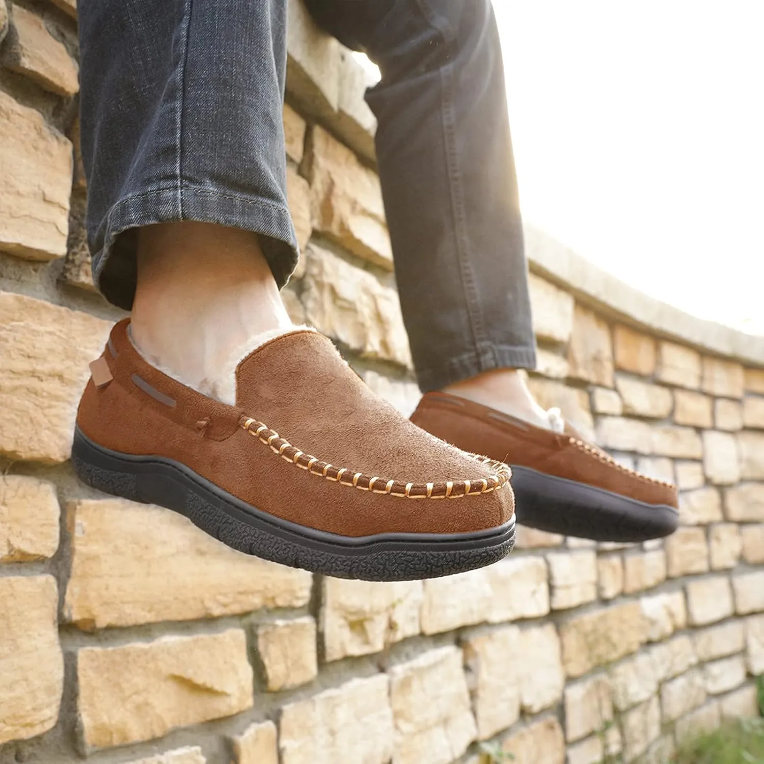 Zigzagger Men's Moccasin Slippers Memory Foam House Shoes, Indoor and Outdoor Warm Loafer Slippers