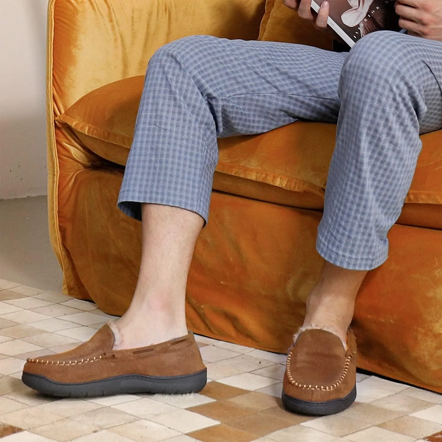 Zigzagger Men's Moccasin Slippers Memory Foam House Shoes, Indoor and Outdoor Warm Loafer Slippers