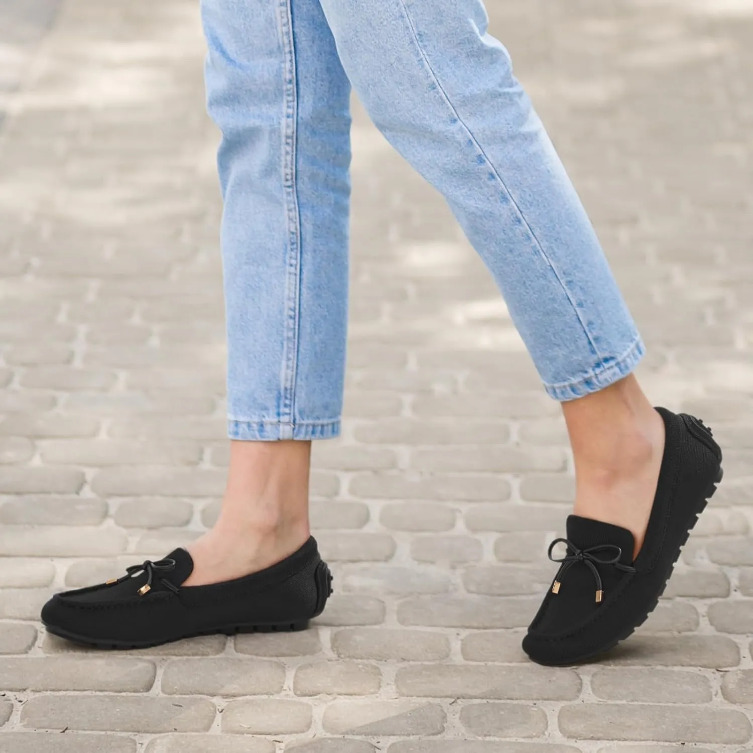 ZURIN Knitted Loafers for Women Casual Flat Shoes Slip On Loafers Comfortable Breathable Boat Shoes for Work Driving Walking